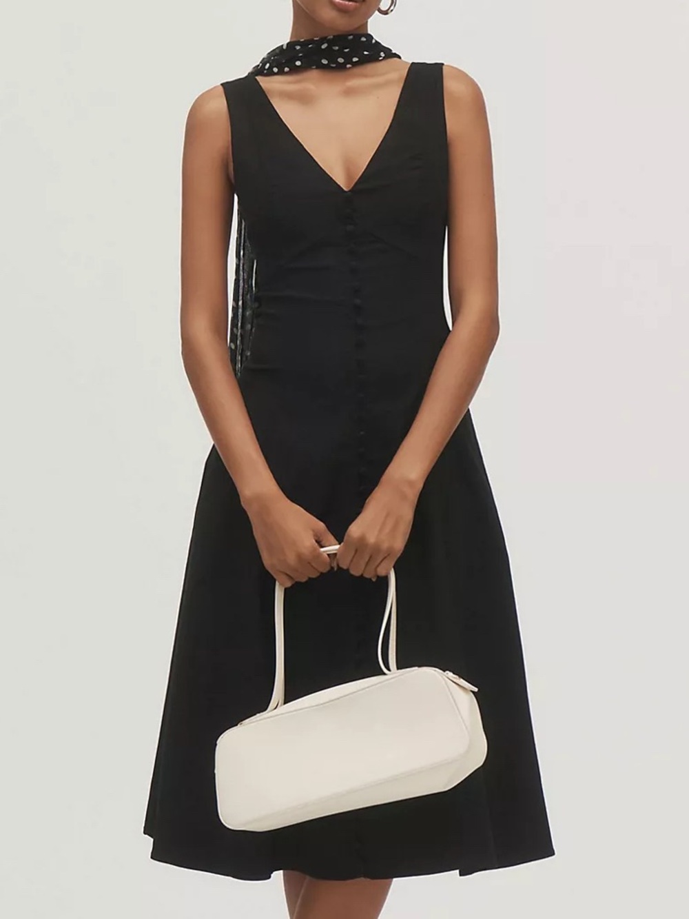 Anthropologie Black V-Neck Button Front Midi Dress Size L